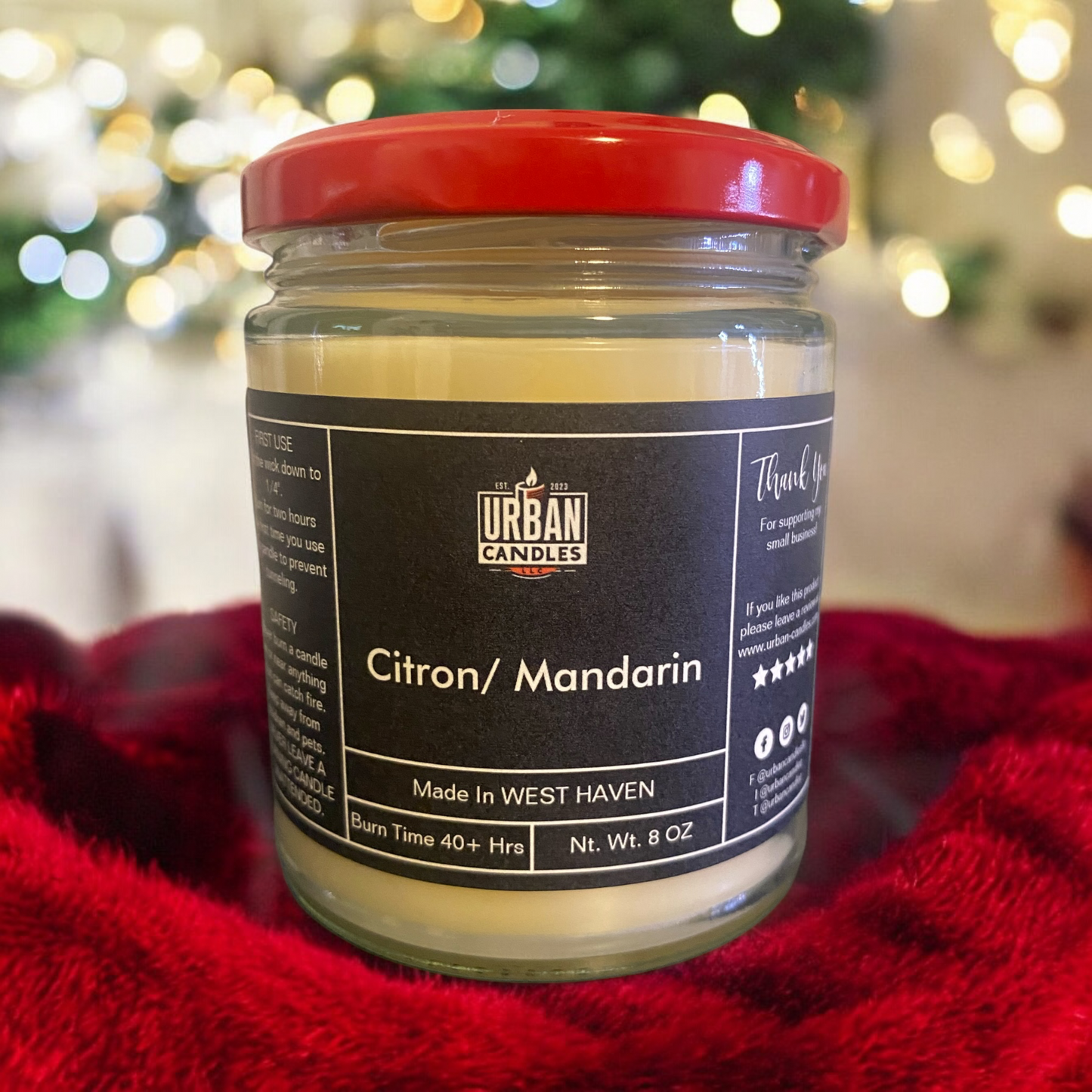 Citron Mandarin Scented Candle 8 oz by Urban Candles - hand-poured soy blend