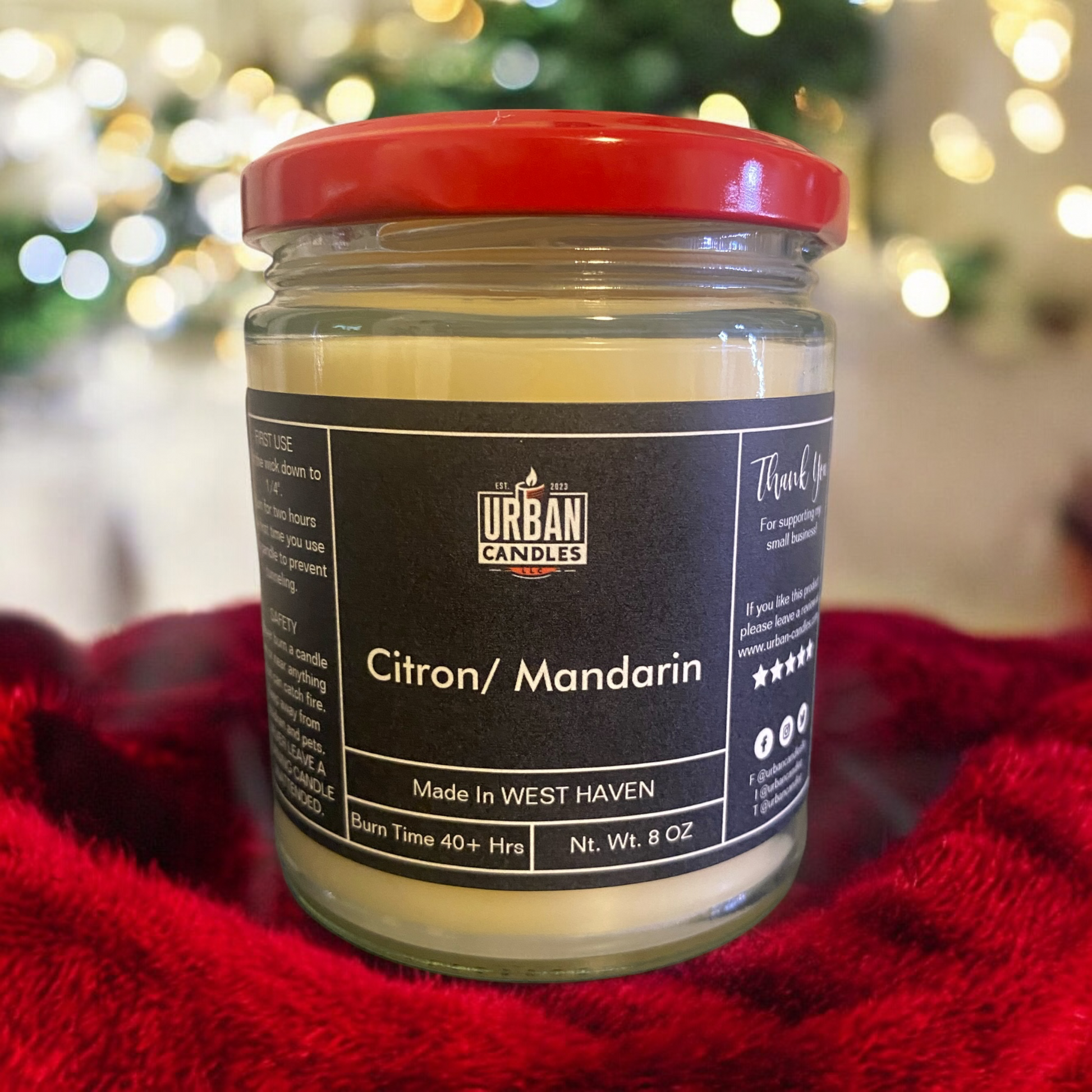 Citron Mandarin Scented Candle 8 oz by Urban Candles - hand-poured soy blend
