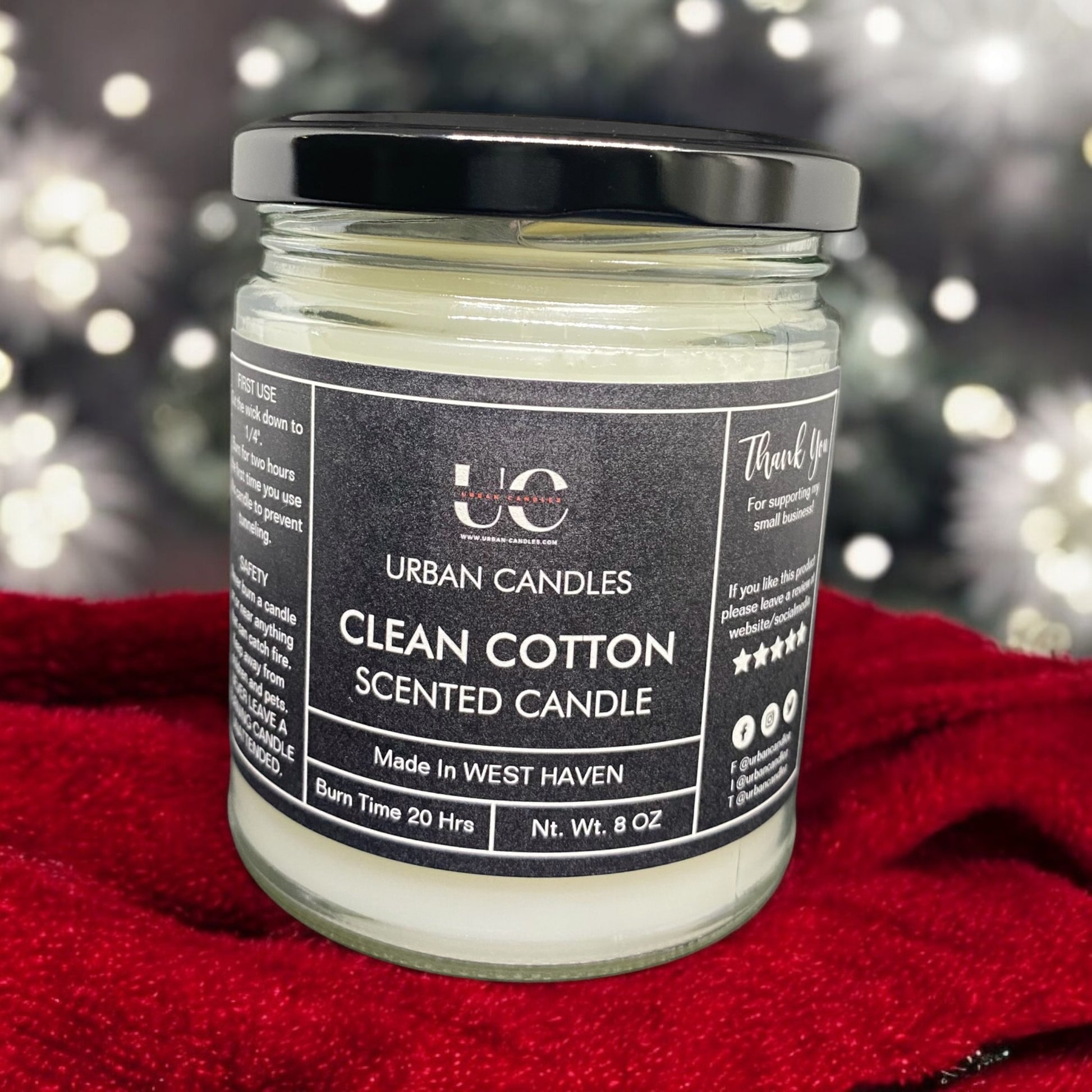 Clean Cotton Scented Candle 8 oz by Urban Candles - hand-poured soy blend