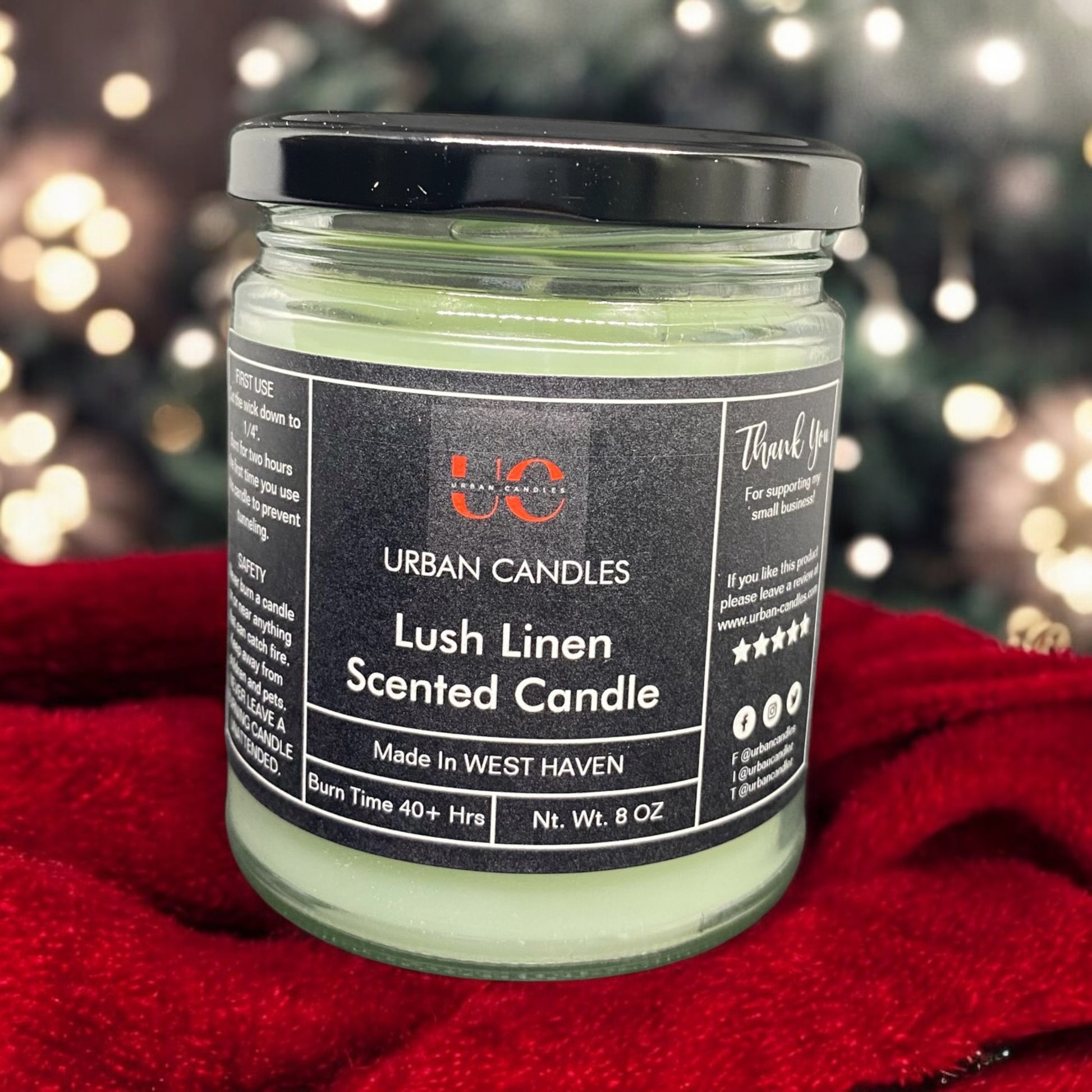 Lush Linen Scented Candle 8 oz by Urban Candles - hand-poured soy blend 