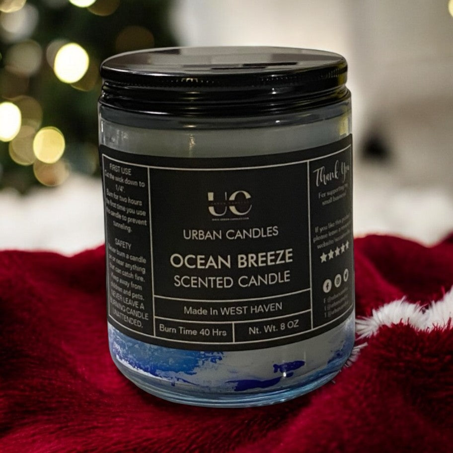 Ocean Breeze Scented Candle 8 oz by Urban Candles - hand-poured soy blend