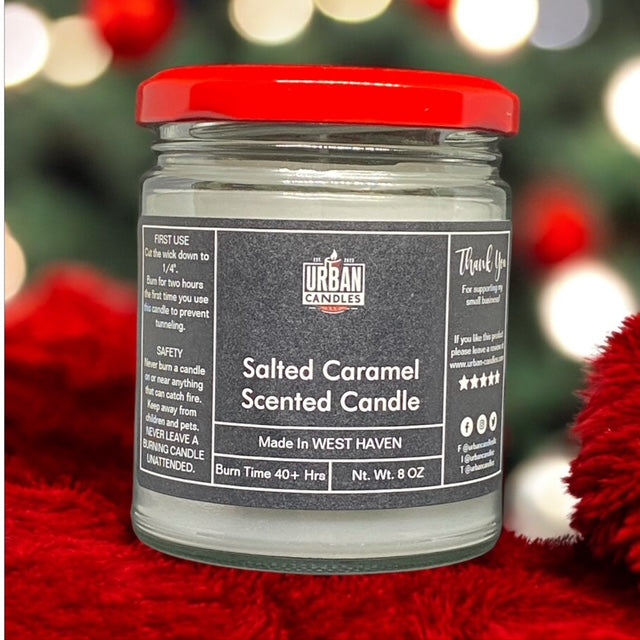 Salted Caramel Scented Candle 8 oz by Urban Candles - hand-poured soy blend