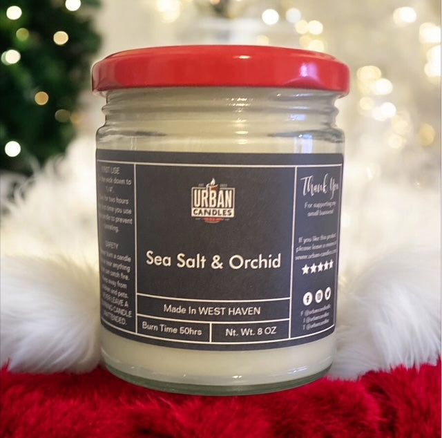 Sea Salt & Orchid Scented Candle 8 oz by Urban Candles - hand-poured soy blend