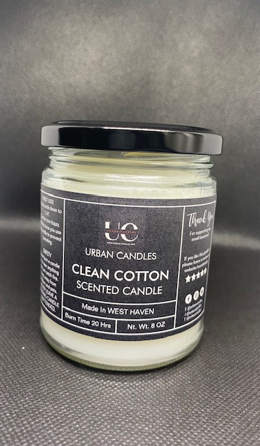 Clean Cotton Scented Candle - Fresh Linen 8 oz by Urban Candles - hand-poured soy blend candle