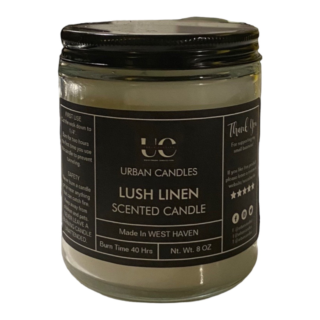 Lush Linen Scented Candle - Fresh Cotton 8 oz by Urban Candles - hand-poured soy blend candle